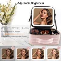 1 x RAW Customer Returns MOMIRA Travel Makeup Bag Cosmetic Bag with Lighted Mirror, Adjustable Brightness in 3 Color Scenarios, Waterproof Makeup Training Box, Gift for Women - Phosphor Pink - RRP €40.33