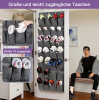 2 x RAW Customer Returns MISSLO 28 Large Pockets Over the Door Shoe Organizer with 4 Hooks Hanging Organizer for Different Width Doors, Hanging Shoe Storage for Closet Shoe Holder Men, Gray - RRP €32.76