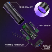 2 x RAW Customer Returns kizplays Ultraviolet Flashlight Led UV Flashlight Flashlight 12 LED Ultraviolet Detect Pet Urine Stains Black Light 395nm Ultraviolet Light 2 Pack  - RRP €18.58