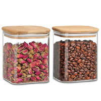 1 x RAW Customer Returns Storage jars with lids Storage containers with airtight bamboo lids for preserving pasta beans coffee rice nuts Large capacity Transparent storage jars with wooden lids 2 pieces 800ml - RRP €19.99