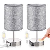 1 x RAW Customer Returns ShuBel bedside lamp touch dimmable set of 2, modern LED table lamp, with 2 USB quick charging ports 2 dimmable light bulbs, energy saving, eye protection, perfect for bedroom, living room - RRP €50.1