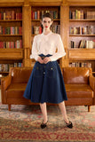 1 x RAW Customer Returns Belle Poque Women s Vintage High Waist Skirts Flared Midi Skirts with Belts Denim Dark Blue  - RRP €21.6