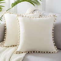 1 x RAW Customer Returns Topfinel Boho cushion cover 40x40 cm set of 2 cushion covers pillowcases for decorative pillows sofa cushions with pompoms cream - RRP €16.99