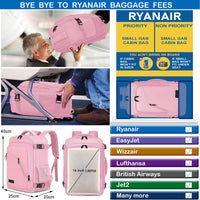 1 x RAW Customer Returns Hand luggage backpack 40x20x25 for Ryanair small travel backpack for women hand luggage airplane backpack laptop backpack 14 inch with USB charging port travel bag for women, pink - RRP €39.99