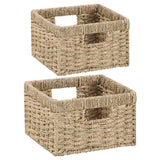 1 x RAW Customer Returns YheenLf storage basket with handle, made of natural material, decorative basket storage for shelves, storage boxes, set of 2 large 30 30 17.5cm, small 25.5 25.5 16cm , seagrass - RRP €44.99