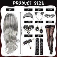 1 x RAW Customer Returns Women s Wig, Curly Wavy Wig 70cm, with Hair Net, Earrings, Bracelets, Eye Mask, Necklace, Gloves, Headband, Stockings, for Halloween, Carnival. - RRP €20.99