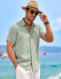 1 x RAW Customer Returns COOFANDY Men s Linen Shirt Short Sleeve Casual Linen Shirt Solid Color Regular Fit Shirt Lightweight Summer Shirt Light Green M - RRP €33.99