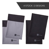 7 x Brand New HEYNNA set of 4 elegant tea towels grey black in 2 different designs absorbent kitchen towel set for kitchen household - RRP €111.93