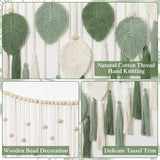 1 x RAW Customer Returns Dremisland Large Macrame Wall Hanging Beige Green Leaves Tassel Tapestry with Wooden Beads Handmade Tapestry Wall Hanging Boho Wall Decoration Bedroom Living Room Children s Room, 130x80cm - RRP €29.63