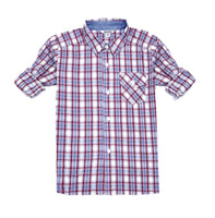 3 x Brand New BIENZOE Boys Cotton Plaid Button Down Shirt Navy Dark Red Size 7 8 - RRP €68.97