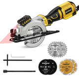 1 x RAW Customer Returns Mini circular saw, ENVENTOR 705W hand-held circular saw with 6 saw blades, mini hand-held circular saw with guide rail laser guide, 3500RPM, ideal for wood, soft metal, plastic cuts, one-handed holding - RRP €61.96