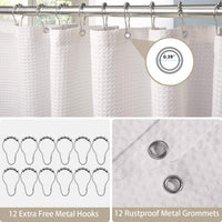 1 x RAW Customer Returns Waffle shower curtain with metal shower curtain rings fabric textile bathtub curtain anti-mold bathroom curtain set waterproof bathtub curtain heavy shower curtain bathroom - 182 x 214cm white  - RRP €33.12