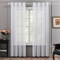 1 x RAW Customer Returns Deconovo voile curtains with eyelets curtain panel curtains decorative panel transparent curtain linen look, 240 x 140 cm height x width , white, set of 2 - RRP €24.49