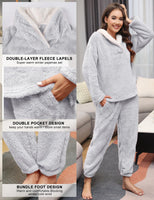 1 x RAW Customer Returns Niwicee Pajamas for Women Winter Super Soft Fleece Pajama Set Sleepwear 2 Piece Ladies Nightwear Warm Long Sleeve and Long Pants with Pocket Light Grey,L  - RRP €31.73