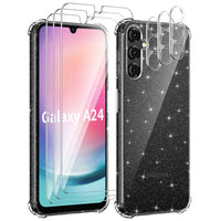 7 x Brand New Guscase Case for Samsung Galaxy A24 4G with 3 pieces of protective film and 3 pieces of camera protection, shockproof scratch-resistant glitter transparent soft silicone TPU cell phone case for Samsung Galaxy A24 4G - RRP €151.2