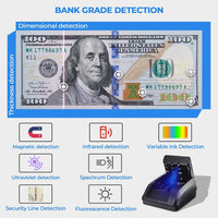 1 x RAW Customer Returns Bisofice Counterfeit Money Detector, Portable Money Counter, Automatic Identification of USD Euro by UV MG IR Picture Paper Quality Size Thickness, Suitable for Small Shops - RRP €69.99