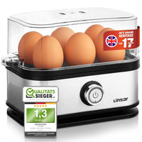 1 x RAW Customer Returns Linsar - Egg cooker for 6 eggs - selectable hardness - Made of stainless steel - including egg spoon and egg punch - Dishwasher safe - 400 watts - RRP €31.26