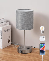 1 x RAW Customer Returns EDISHINE LED bedside lamp touch dimmable, table lamp modern, small lamp, with charging function, 2 USB ports, bedroom, living room, windowsill, gift, linen lampshade, gray - RRP €32.99