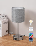 1 x RAW Customer Returns EDISHINE LED bedside lamp touch dimmable, modern table lamp, small lamp, with charging function, 2 USB ports, bedroom, living room, windowsill, gift, linen lampshade, gray - RRP €29.94