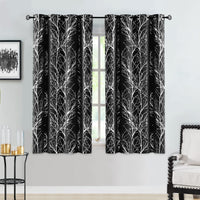 1 x RAW Customer Returns FMFUNCTEX Metallic Branch Opaque Curtains Black Silver Foil Blackout Curtains with Eyelets Thermal Insulated Opaque Curtains Short for Living Room Bedroom Black Silver, 132 175cm  - RRP €30.24