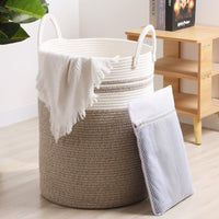 1 x Brand New 3-piece blanket basket, 1-piece 40L cotton rope laundry basket and 2-piece mesh laundry bag,Laundry Basket with Handle for Living Room, Laundry Basket for Pillows, Toys, Clothes. - RRP €18.24