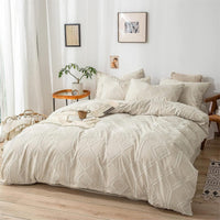 1 x RAW Customer Returns Freyamy bed linen 220x240 cm tufted boho geometric bedding set beige embroidery modern chic microfiber bohemian duvet cover with zipper and 2 pillowcases 80x80cm  - RRP €57.44