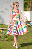 1 x RAW Customer Returns IDGREATIM Dress for Girls A-Line Sleeveless Summer Dress Color Stripe Dress Costume Girls Good for Party S - RRP €19.15