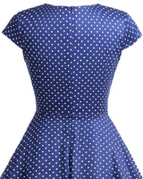 1 x Brand New bbonlinedress 1950s Vintage Retro Cocktail Dress Rockabilly V-Neck Pleated Skirt Navy Small White Dot XS - RRP €40.7