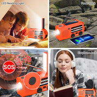 1 x RAW Customer Returns Qoosea Solar Radio Crank Radio Portable Emergency Radio Dynamo Power Rechargeable 2000 mAh Hand Crank FM AM Radio Built-in SOS Alarm LED Flashlight Reading Light Headphone Jack for Outdoor Survival - RRP €19.15