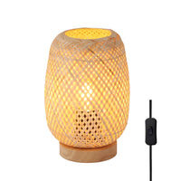 1 x RAW Customer Returns SUNLLOK Boho Bedside Lamp with Wooden Base, Retro Rattan Lamp Small Table Lamp for Bedroom, Industrial Bamboo Lampshade Reading Lamp Table Lamps Decoration for Living Room, Children s Room, Office - RRP €30.24