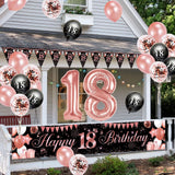 26 x Brand New 18th Birthday Decoration Girl, Happy Birthday Banner Garland Pennant, 18th Birthday Decoration Banner Background and Black Rose Gold Confetti Balloons for Decorations 18th Birthday Decoration Girl - RRP €288.34