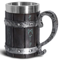 1 x RAW Customer Returns OTARTUDE Viking Medieval Oak Wooden Beer Mug with Stainless Steel Liner Nordic Viking Rune Coffee Mug Father s Day Gift 550ml - RRP €30.24