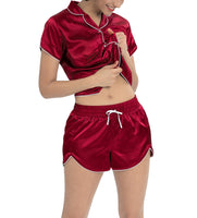 1 x Brand New Alcea Rosea Women s Satin Pajamas Pajama Set Short Top and Shorts Nightwear Button Down Pjs with Sleepwear for Summer S-XXL Wine, XL  - RRP €27.6