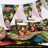 5 x Brand New Masha and the Bear Birthday Tableware, Masha and the Bear Theme Birthday Party Decoration Party Tableware Set Birthday Party Supplies with Plate, Cup, Tablecloth, Paper Plate, 52 pcs - RRP €103.2