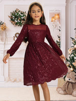 1 x RAW Customer Returns Girls Dresses Princess Festive 140 Children s Dress 146 Sequins Party Christmas Wedding Birthday Ball Gown Flower Girl Long Sleeve Elegant A-line Crew Neck Red 10-11 Years - RRP €40.33