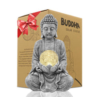 1 x RAW Customer Returns Yeomoo Meditation Buddha Figure Garden Decoration for Outdoors - Zen Buddha Decoration Large with Solar Lamp Glass Ball Figures Gifts for Mom Women Japanese Decoration for Balcony, Garden, Terrace Room Gray 26.5CM - RRP €42.18