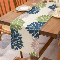 1 x Brand New Table Runner Green Table Runner Modern Winter Teal Gray Dahlia Flowers Tablecloth Outdoor Geometric Linen Washable Kitchen Dining Table Decoration for Wedding Holiday Party Living Room 33 x 183 cm - RRP €15.37