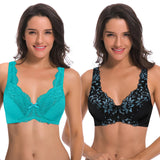 1 x RAW Customer Returns Curve Muse Women s Minimizer Unlined Underwire Bra with Lace Embroidery - 2 Pack-Black,Teal-110E - RRP €38.3