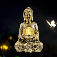 1 x RAW Customer Returns Yeomoo Meditating Buddha Figure Decoration with Solar Light, Zen Solar Garden Large Buddha with Cracked Glass Ball Statue Sculpture Indoor Outdoor Decoration for Balcony, Garden, Terrace, Porch, Yard Art, 26.5cm Gold - RRP €42.98