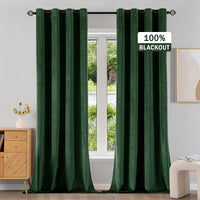 1 x Brand New EMEMA 2 pieces 100 opaque blackout curtain velvet curtains curtain with eyelets thermal curtain eyelet curtain blackout curtains for bedroom living room, 140 x 260 cm dark green - RRP €49.43