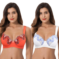 1 x RAW Customer Returns Curve Muse Women s Plus Size Minimizer Underwire Unlined Bras with Embroidered Lace - 2 Pack-Buttermilk, Cherry Tomato-90B - RRP €41.71