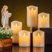 1 x RAW Customer Returns Aku Tonpa Flameless Candles, Battery Operated Real Wax Pillar Candles, Flickering Moving Wick Electric LED Candles Set with Remote Control, 24 Hour Timer, 5 Pack - RRP €25.88