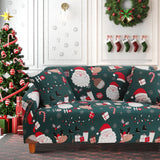 1 x Brand New WONGS BEDDING Christmas Sofa Cover 2 Seater, Elastic Stretch Sofa Cover, Santa Claus Pattern Sofa Cover, Sofa Cover Protector for Dogs Pets, Green Reindeer - RRP €23.18