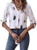 1 x RAW Customer Returns GORGLITTER Elegant blouse women s V-neck blouse blouse shirt 3 4 sleeve elegant blouse with buttons three-quarter sleeve top with feathers white M - RRP €30.99