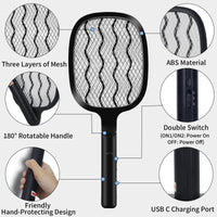 1 x RAW Customer Returns Night Cat Electric Mosquito Racket Electric Mosquito Net Electric Fly Catcher Insect Repellent Scoop Garden Fly Killer Zapper Swatter 3000V USB C Rechargeable - RRP €20.39