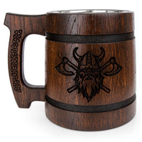 1 x RAW Customer Returns Teslyar Men s Viking Beer Mug 0.6 Liter Handcrafted Oak Wood Stainless Steel Authentic Design Christmas Gift Birthday Gift Father s Day Gift - RRP €32.8