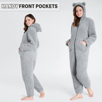 1 x RAW Customer Returns CityComfort Jumpsuit Women s Cuddly Fleece Onesie Women s Fluffy S-XL Grey, XL  - RRP €29.35