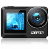 1 x RAW Customer Returns iZEEKER iA800 Action Cam 4K60FPS 24MP WiFi 40M Underwater Camera Waterproof 10M without Housing Dual Screen Vlog Helmet Camera Remote Control, 2x1350mAh Batteries and Accessories Kit  - RRP €100.82