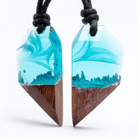 1 x RAW Customer Returns treeforce heart couple necklaces made of wood and blue epoxy resin for friends and couples - necklace, key ring or car pendant 3in1 DIY jewelry - RRP €50.41