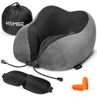 1 x RAW Customer Returns HOMIEE Travel Neck Pillow, Cervical Collar for Plane Train and Car, Viscoelastic Cervical Cushion, with Plugs, Eye Mask and Bag - RRP €27.99